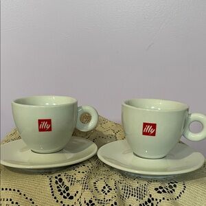 Illy White Espresso Cups with Saucers - Set of 2 like new